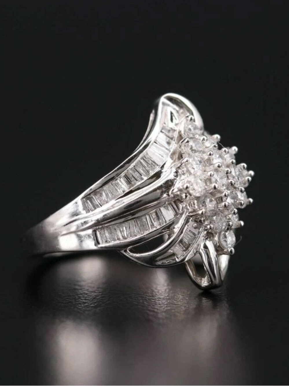 JWBR LADIES 10K SOLID WHITE GOLD DIAMOND CLUSTER COCKTAIL RING 0.98 CTW SIZE 6 - Picture 3 of 7